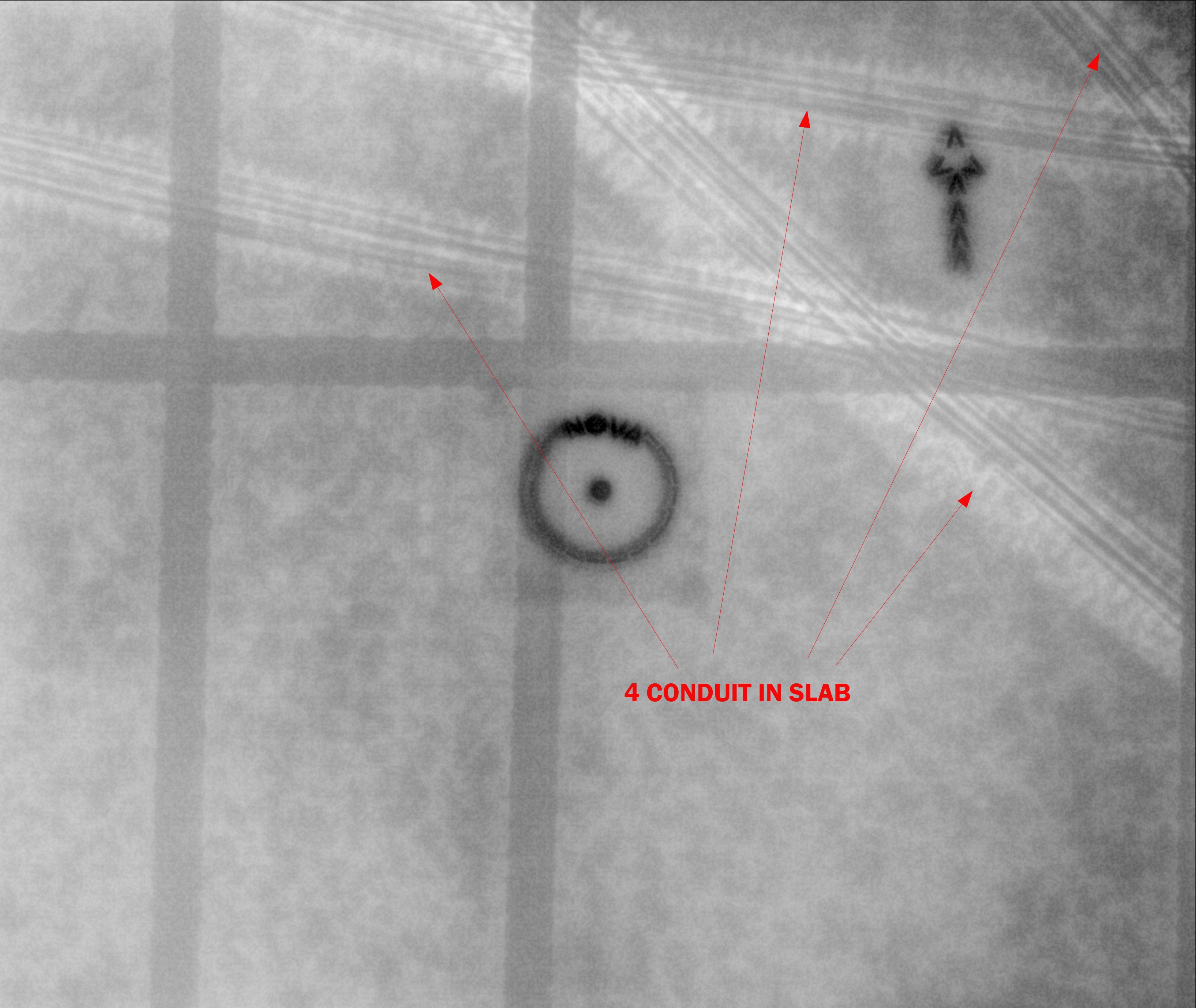 concrete xray with conduit and rebar in slab